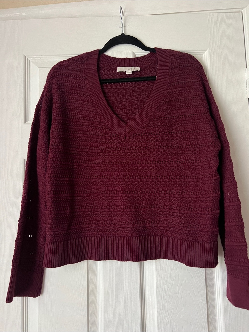 LOFT Burgundy 100% Cotton Relaxed Knit Sweater Small NWOT